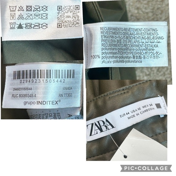 Zara Olive Green Vegan Faux Leather High Rise Straight Leg Cargo Pants 12 NWOT - Picture 8 of 10